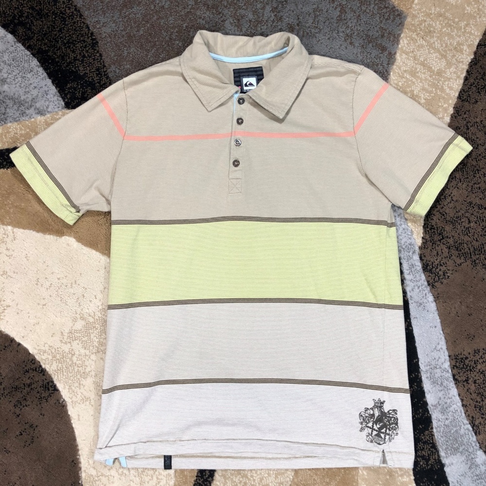 Men’s Tan/Green Quicksilver Polo Shirt, Size Large - Picture 2 of 8